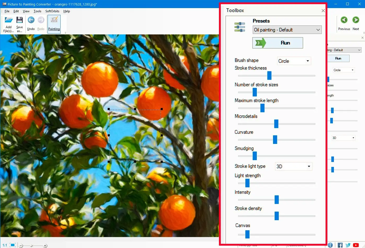 Selecteer aanvullende opties van het programma Picture to Painting Converter..