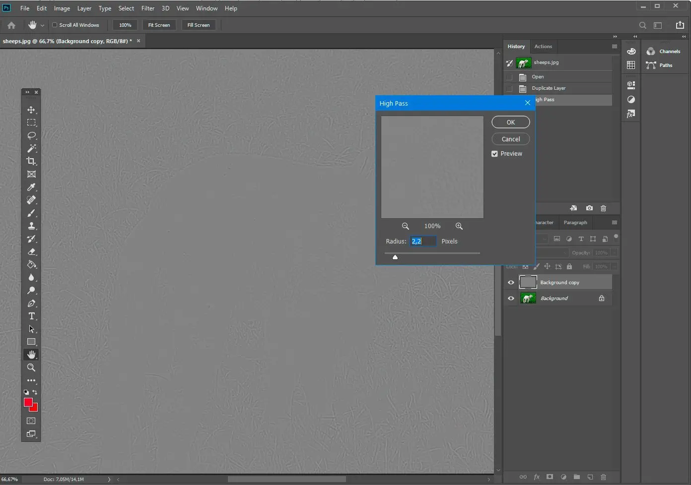 Selecteer straal van Hoogdoorlaat in Photoshop..